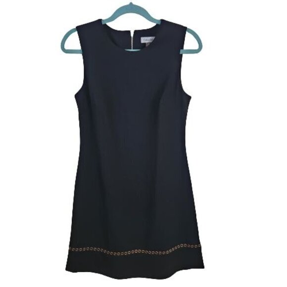 Calvin Klein Black Sleeveless Grommet Detail Sheath Dress Size 6 - Picture 2 of 7